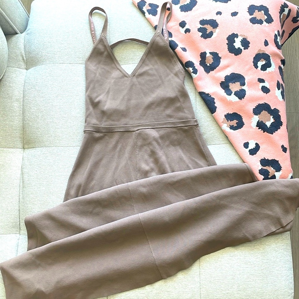 ZARA Strappy Midi Knit Dress S Tan
